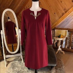 Tommy Hilfiger Red V-Neck Long Sleeve Sheath Dress